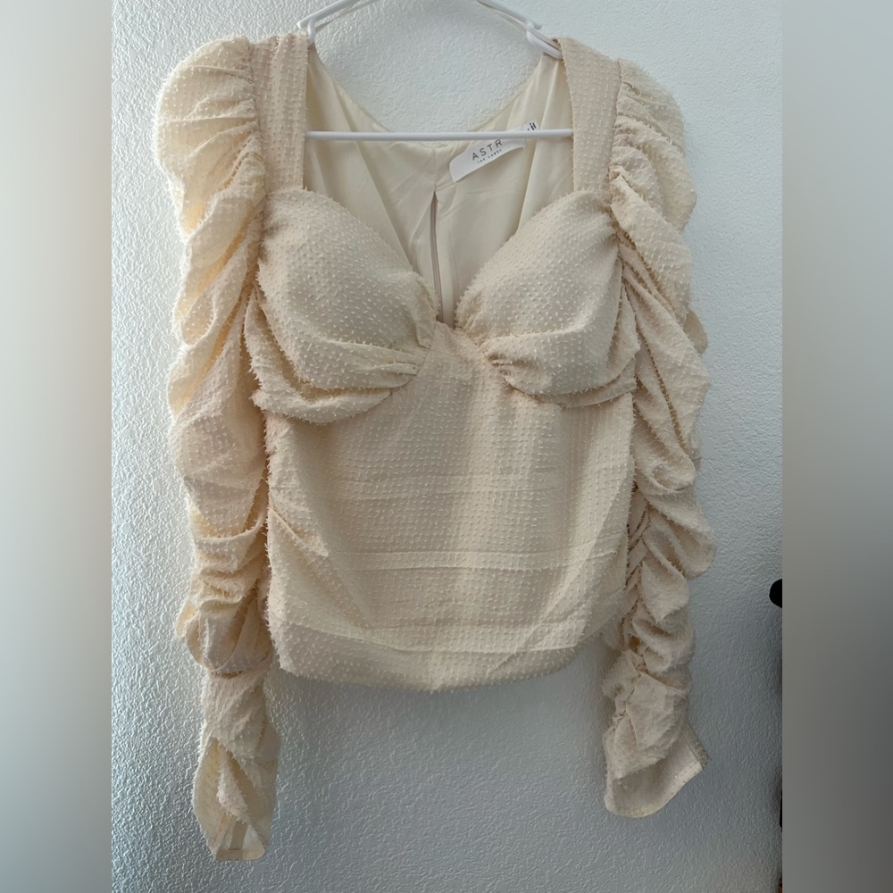Cream long sleeve shirt/ padded shoulders